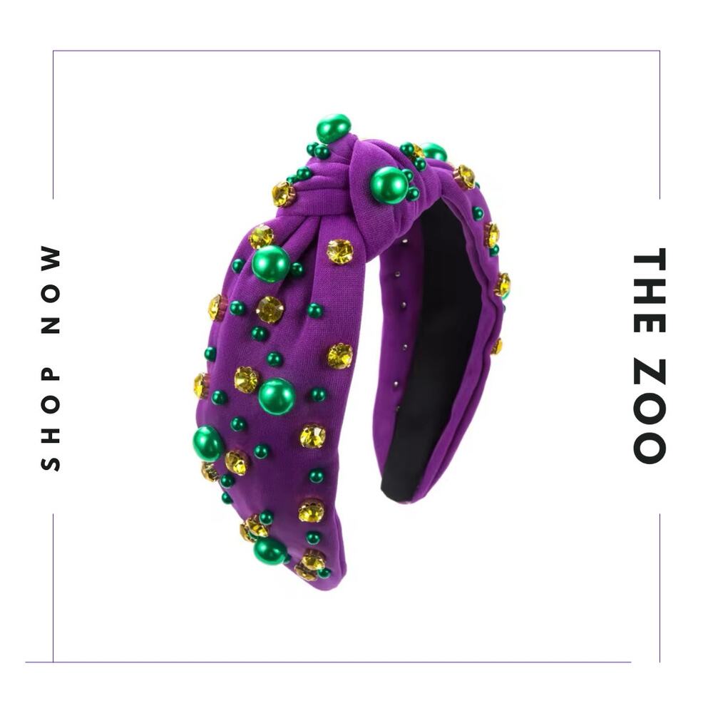 Rhinestone‎ and Pearl Headband Purple Yellow Green